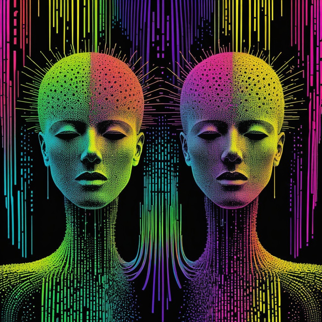 Abstract Humanoid Figures in Vibrant Colors and Patterns