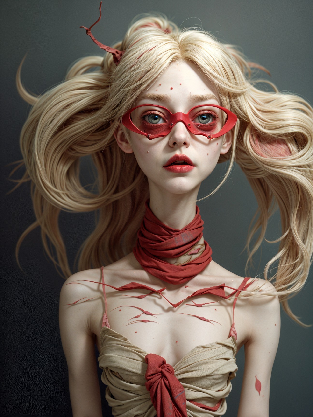 Stylized Portrait of a Slender Figure with Heart Glasses