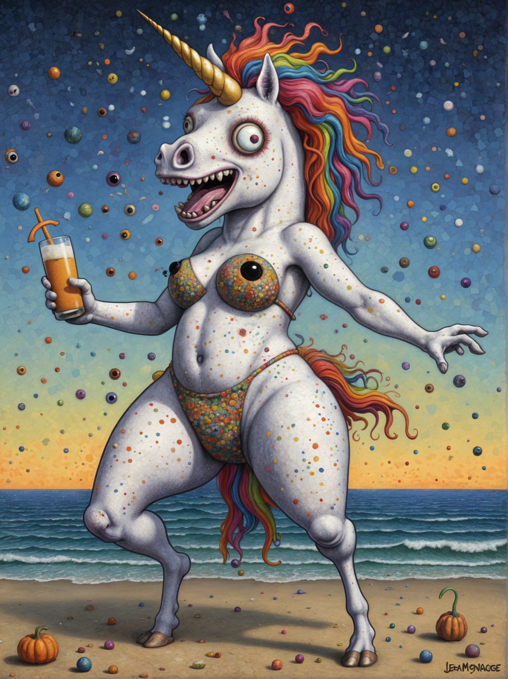 Whimsical Unicorn in Bikini on a Colorful Beach