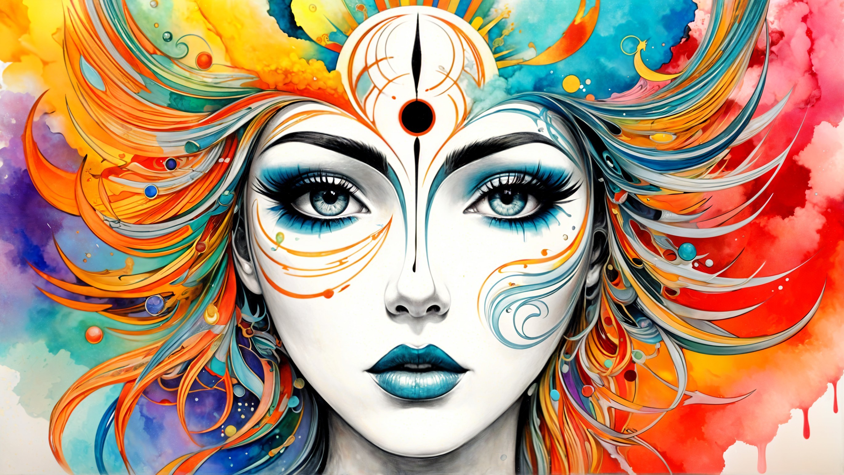 Vibrant Portrait of a Woman with Flowing Hair
