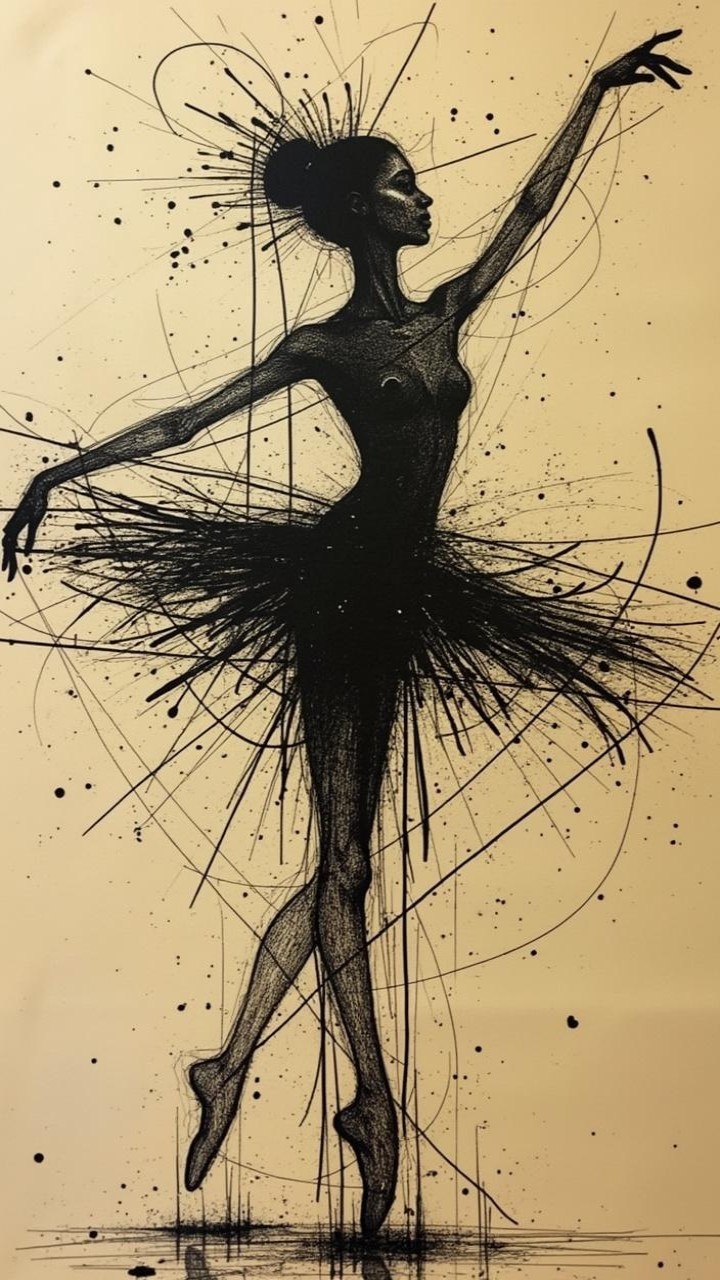Ballerina Artwork with Intricate Lines and Movement