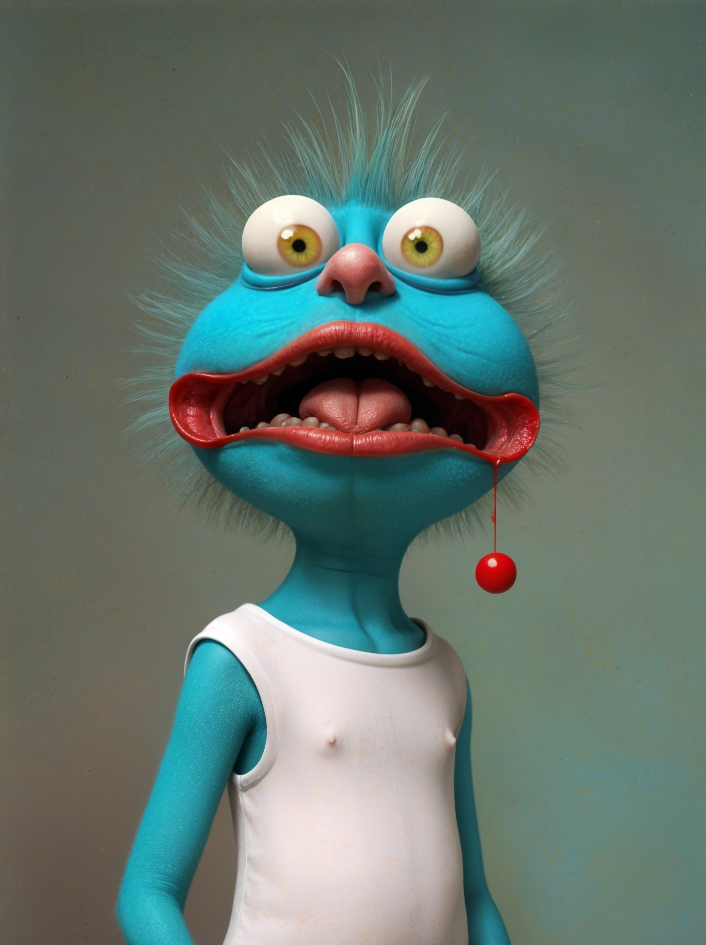 Cartoon Character with Blue Skin and Exaggerated Features