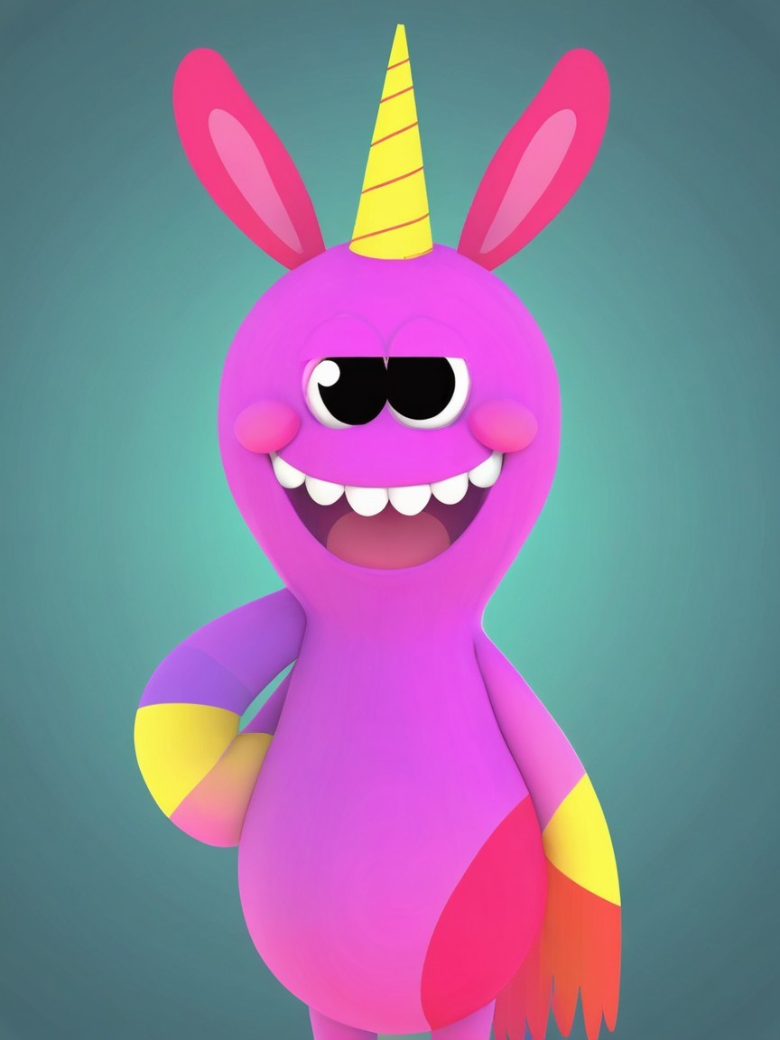 Whimsical Cartoon Unicorn Character with Vibrant Colors