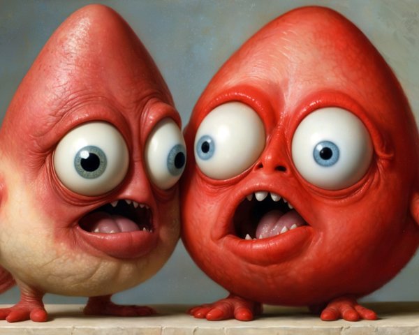 Cartoonish Red Creatures with Expressive Features