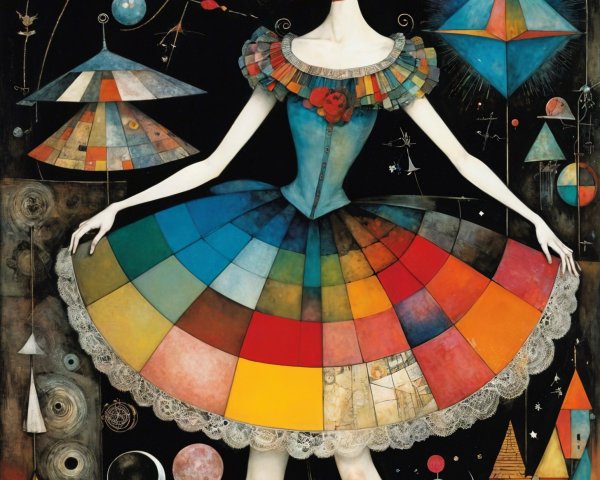 Colorful Whimsical Illustration with Graceful Figure