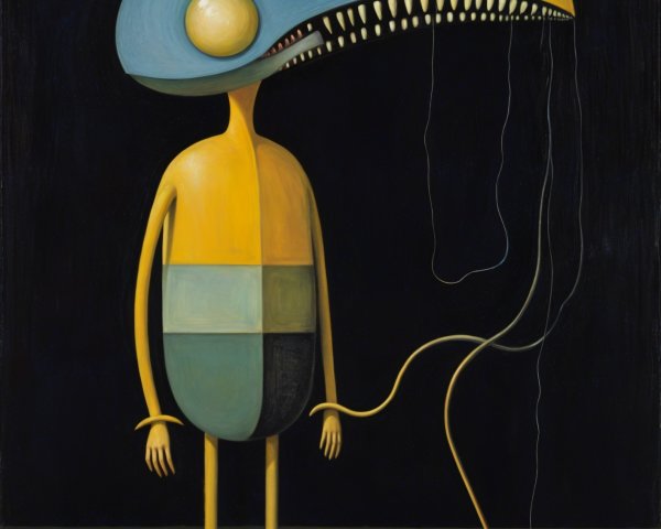 Surreal Figure with Elongated Head and Abstract Body