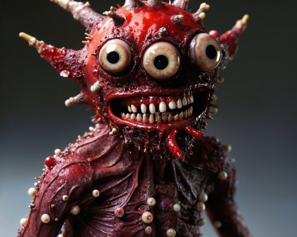 Whimsical Grotesque Creature with Textured Red Body