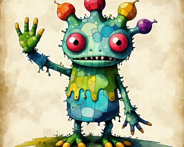 Colorful Cartoon Monster with Friendly Expression