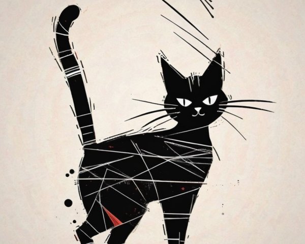 Abstract Black Cat with Geometric Lines and Colors