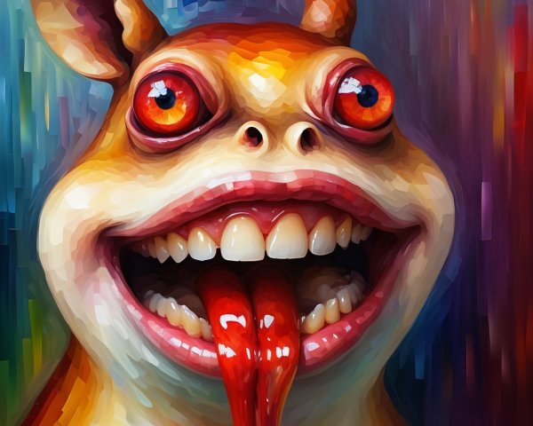 Cartoonish creature with vibrant colors and playful design
