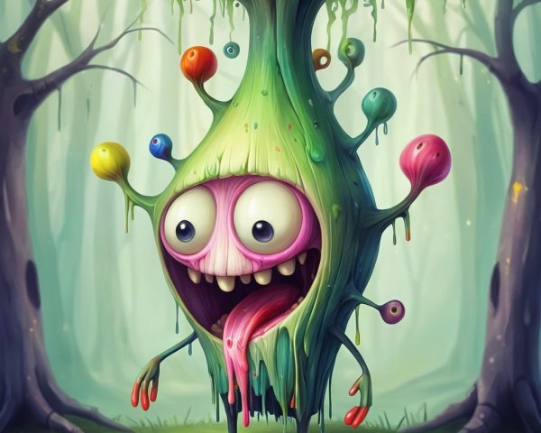 Colorful Tree-Like Creature in Whimsical Forest
