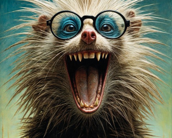 Whimsical Creature with Spiky Fur and Glasses