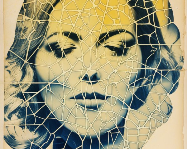 Woman's Face with Cracked Glass Overlay in Soft Colors