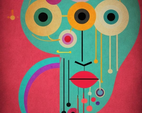 Abstract Face with Teal Base and Colorful Elements
