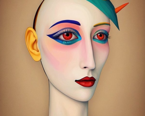 Stylized humanoid figure with vibrant colors and features