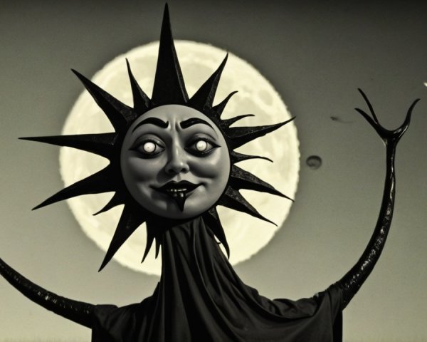 Surreal Character with Sinister Smile and Moon Background