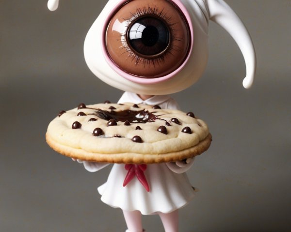 Whimsical Character with Cookie and Playful Expression