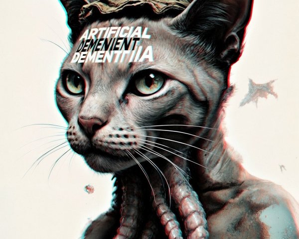 Surreal Creature with Feline Head and Tentacles