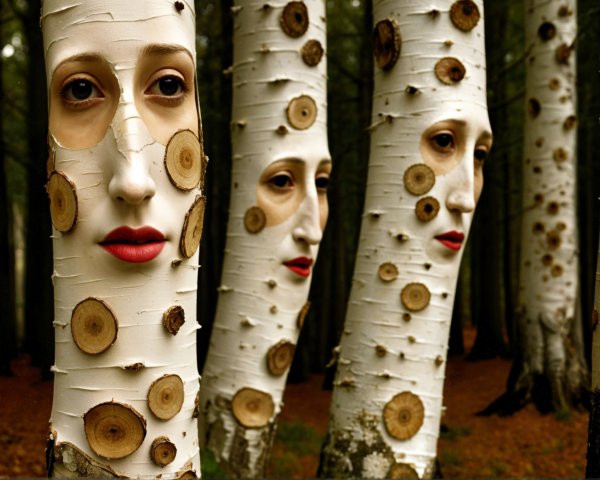 Trees with White Bark and Human-Like Faces