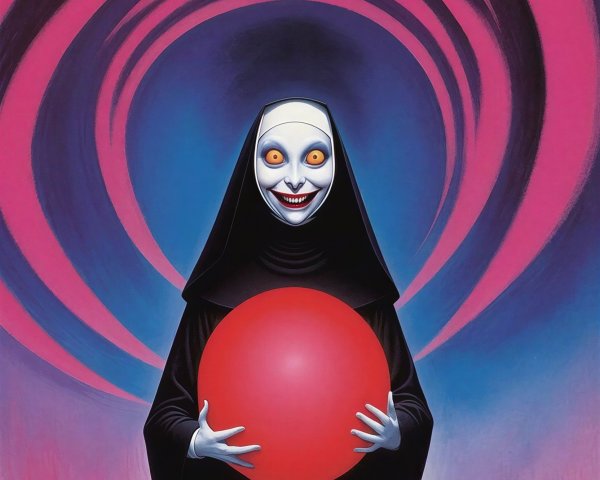 Surreal Full-Body Portrait of a Demonic Nun