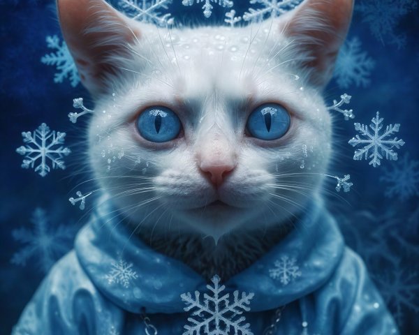 Detailed Digital Painting of a White Feline in Blue Jacket