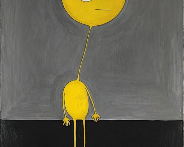 Cartoon Character with Yellow Head on Gray Background