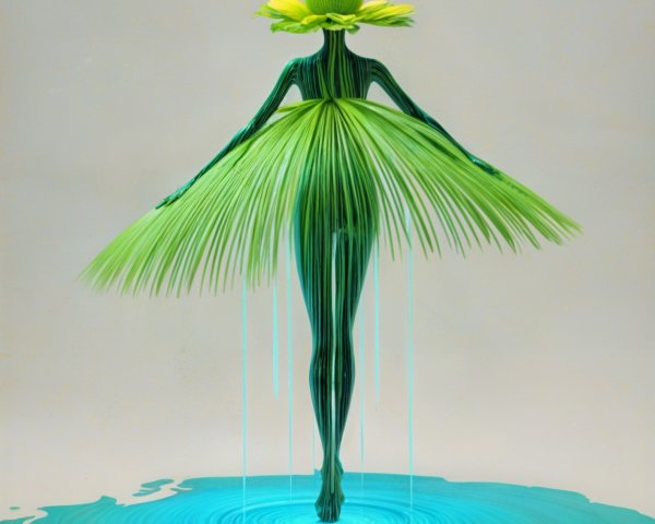 Stylized dancer figure made of green materials