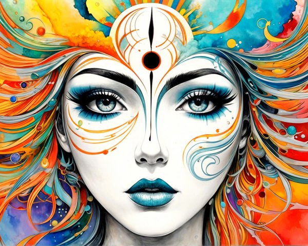 Vibrant Portrait of a Woman with Flowing Hair