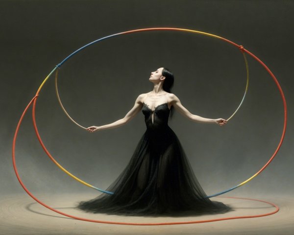 Dancer in Black Gown Posed with Colorful Hoops