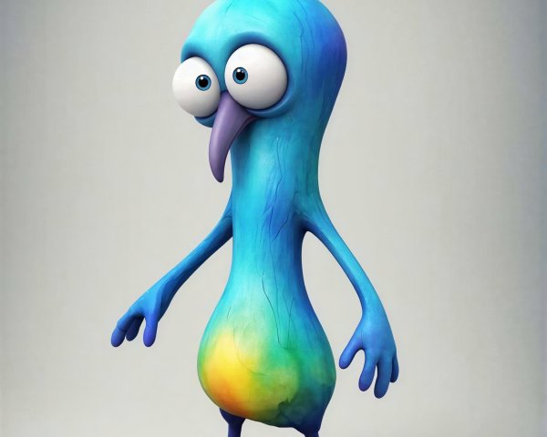 Cartoon Creature with Colorful Features in Gray Background