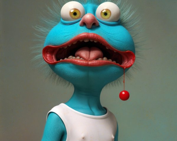 Cartoon Character with Blue Skin and Exaggerated Features