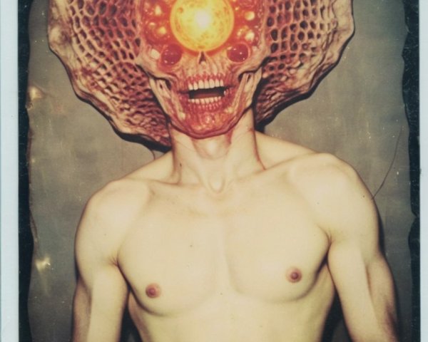 Surreal Portrait of Grotesque Figure with Bulbous Head