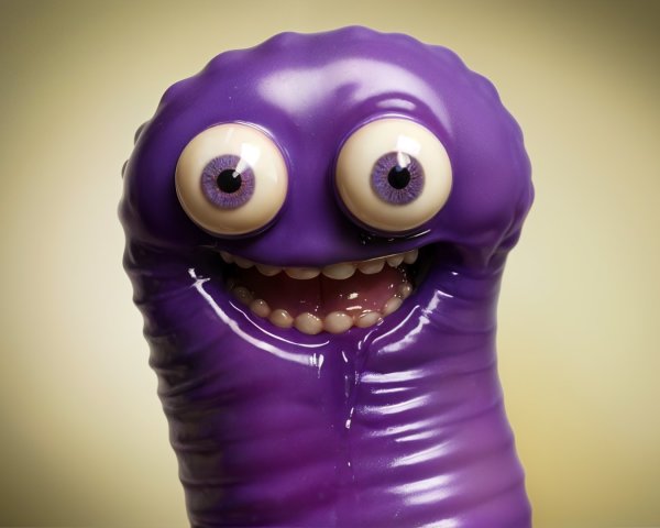 Whimsical Cartoonish Purple Character Description