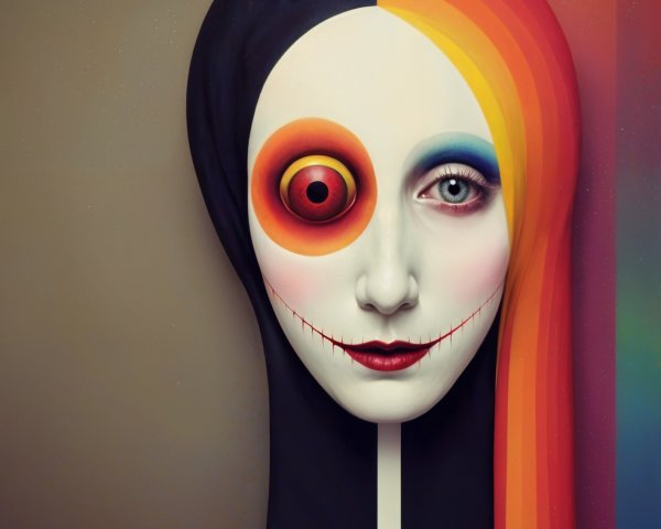Surreal Figure with Split Face and Contrasting Features