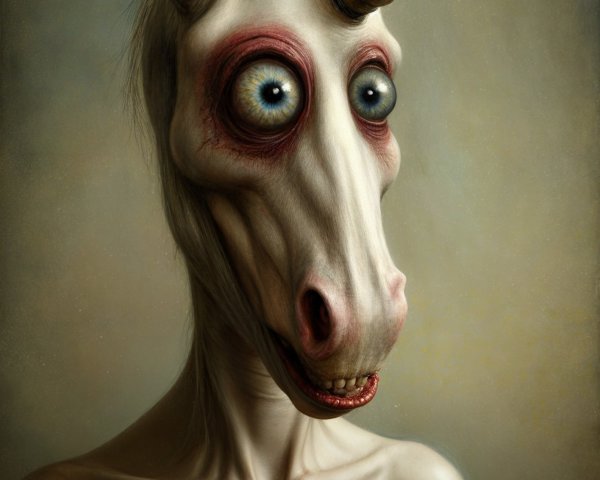 Surreal Anthropomorphic Unicorn with Eerie Features