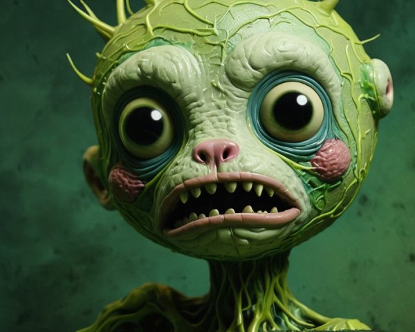 Surreal Animated Creature with Plant-Like Skin Texture
