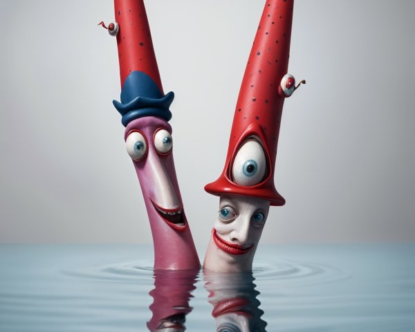 Whimsical Characters with Playful Designs in Water