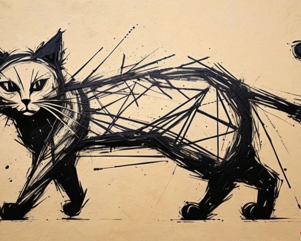 Stylized Black Cat Artwork with Dynamic Lines