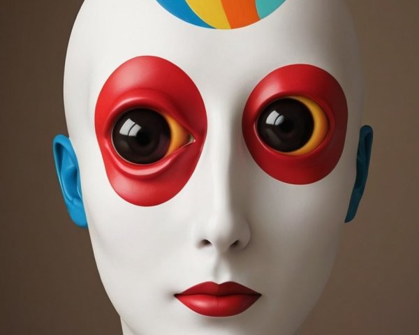 Surreal Mannequin with Exaggerated Features and Colors