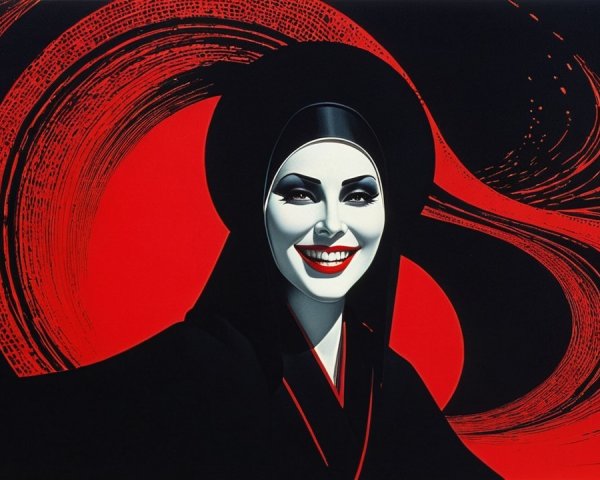 Digital Painting of a Woman in Black and Red Colors