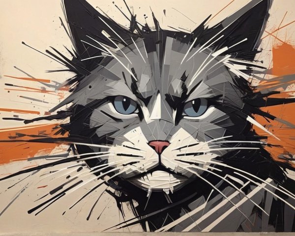Mural of a Cat's Face with Bold Colors and Shapes