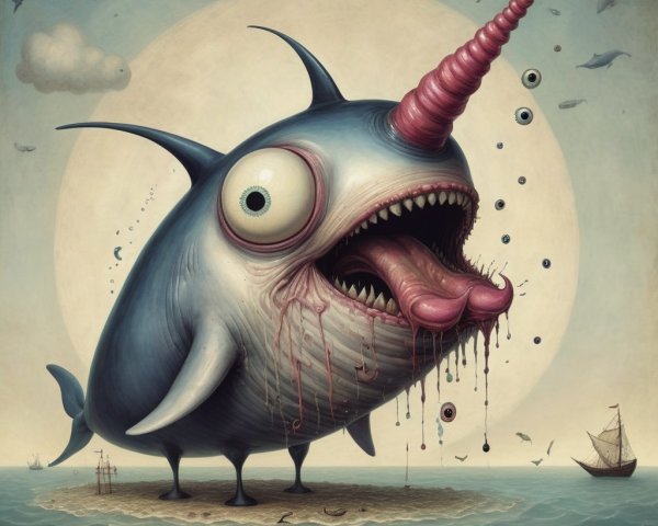 Surreal Fish-like Creature on a Small Island