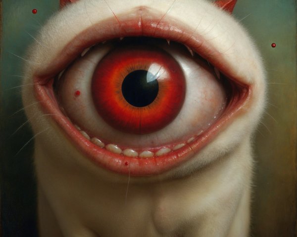 Surreal Creature with Red Eye and Feline Features
