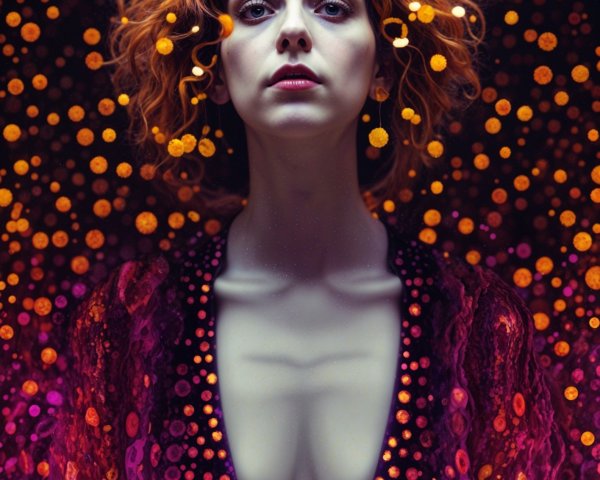 Portrait of a Woman with Curly Hair and Golden Bokeh