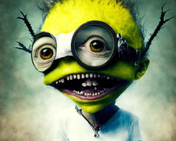 Portrait of a malevolent creature with green skin and yellow hair