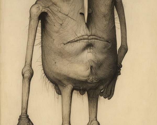 Tall Humanoid Figure with Elongated Head and Features