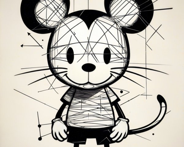 Monochromatic Cartoon Mouse Illustration with Patterns