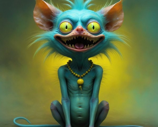 Whimsical turquoise creature with playful features