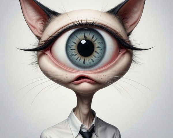 Surreal Character with Cat-Like Features and Attire