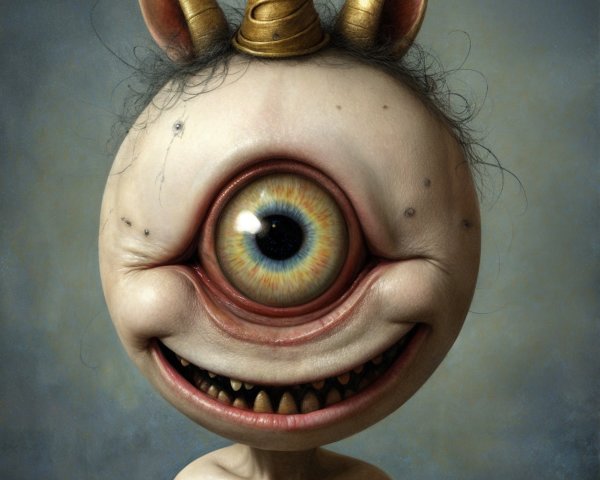 Whimsical Character with Large Eye and Cheerful Grin